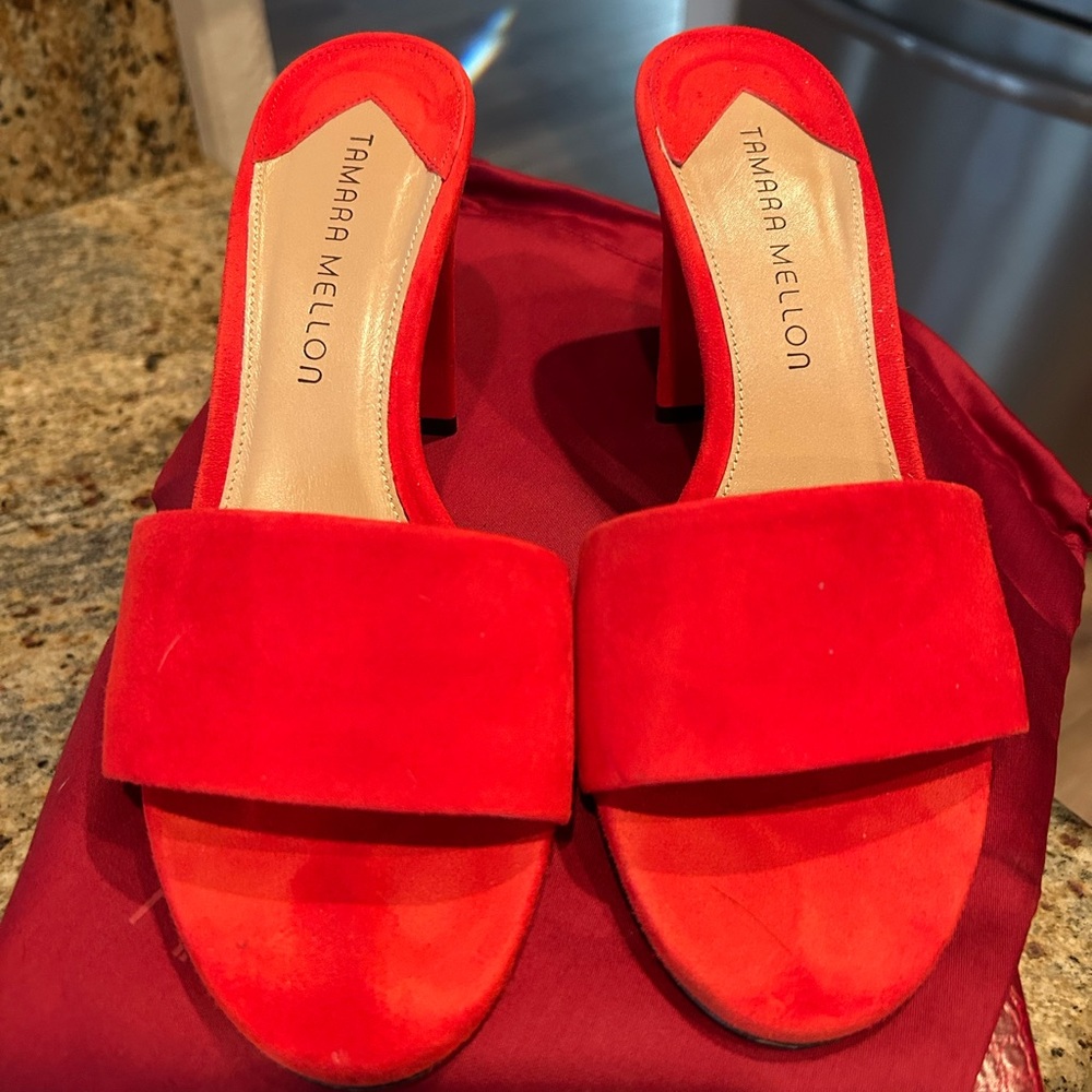Red Suede Mules - Size 39